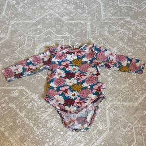 Ruffle Butts Floral Long-Sleeve Baby One-Piece Bodysuit - Pink & Teal